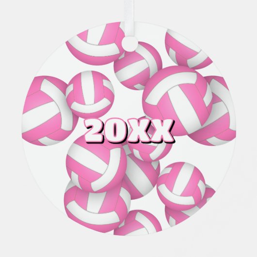 Roze witte volleyballen Een atleet naam Keepsake Metalen Ornament (Achterkant)
