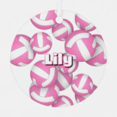 Roze witte volleyballen Een atleet naam Keepsake Metalen Ornament (Voorkant)