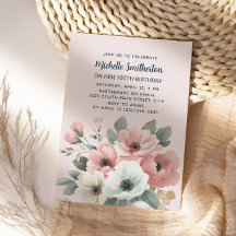 Roze Witte Waterverf Bloemen 100ste Verjaardag