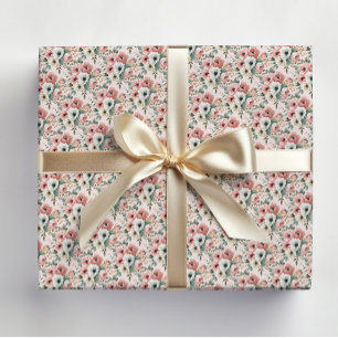Roze Witte Waterverf Bloemen Cadeaupapier