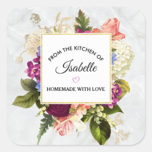 Roze & Witte Waterverf Bloemen Keuken Vierkante Sticker