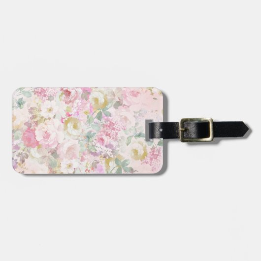Roze witte waterverf floreel patroon bagagelabel (Voorkant horizontaal)