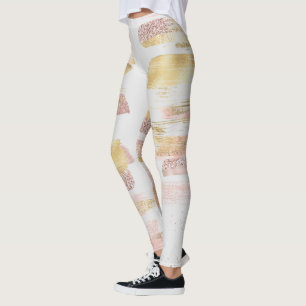 Roze Witte Waterverf Glitter Folie Paint Strokes Leggings