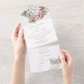 Roze & Witte Waterverf Hydrangea Flowers All In One Uitnodiging (Afscheurbaar)