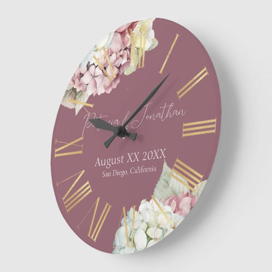 Roze & Witte Waterverf Hydrangea Flowers op Blush Grote Klok (Hoek)