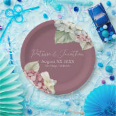 Roze & Witte Waterverf Hydrangea Flowers op Blush Papieren Bordje (Feest)
