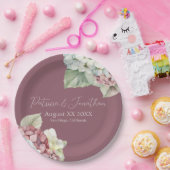 Roze & Witte Waterverf Hydrangea Flowers op Blush Papieren Bordje (Feest)