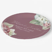 Roze & Witte Waterverf Hydrangea Flowers op Blush Papieren Bordje (Gekanteld)