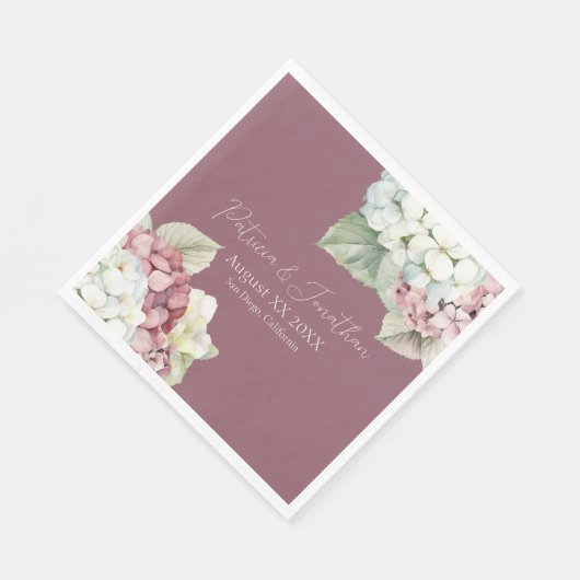 Roze & Witte Waterverf Hydrangea Flowers op Blush Servet (Hoek)