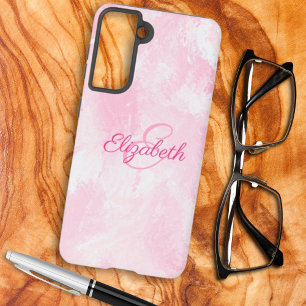 Roze Witte Waterverf Naam Monogram Samsung Galaxy Hoesje