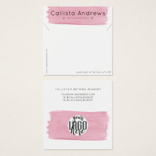 Roze witte Waterverf Penseelstreek Ketting Weergav Vierkante Visitekaartjes