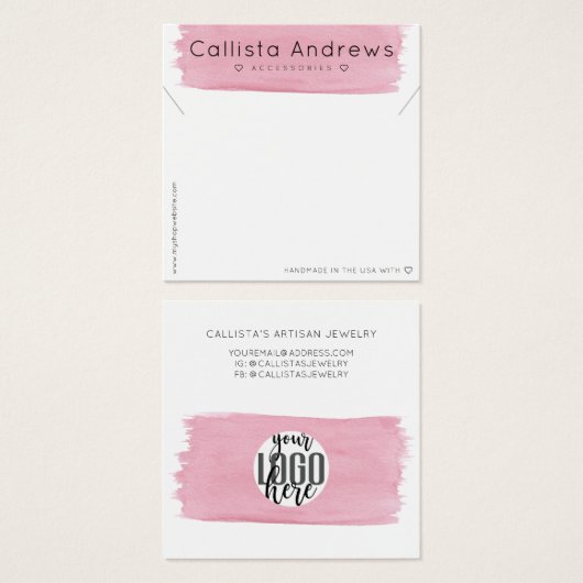 Roze witte Waterverf Penseelstreek Ketting Weergav Vierkante Visitekaartjes (Voorkant /achterkant)
