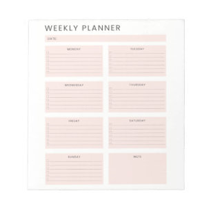 Roze Witte Weekplanner Organizer Takenlijst  Notitieblok