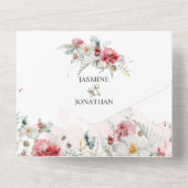 Roze witte winterFlorals van Bourgogne All In One Uitnodiging (Achterkant)