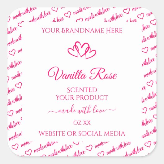 Roze witte Word Cloud Lijst Product Labels harten (Voorkant)