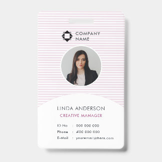Roze Witte Zakelijk Logo Werknemer Foto Id Gestree Badge