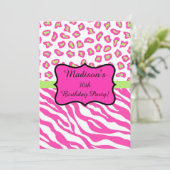 Roze witte Zebra Leopard 30th Birthday Party Kaart (Staand voorkant)