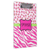 Roze witte Zebra Leopard Skin Monogram Klembord (Rechts)