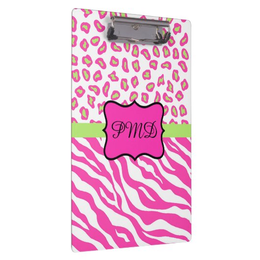 Roze witte Zebra Leopard Skin Monogram Klembord (Rechts)