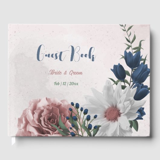 roze witte zeemijlbloemen groen huwelijk gastenboek (Voorkant)