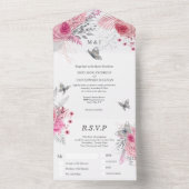 Roze witte zilverkleurige rozen glazen vlinderluxe all in one uitnodiging (Binnen)