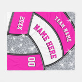 Roze, witte, zilvervolleybalknuppel fleece deken (Voorkant (Horizontaal))