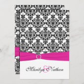 Roze, witte, zwarte uitnodiging voor bruiloft (Voorkant / Achterkant)