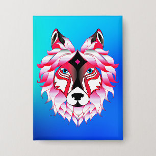 Roze Wolf Head Polygon Design-24531 Button