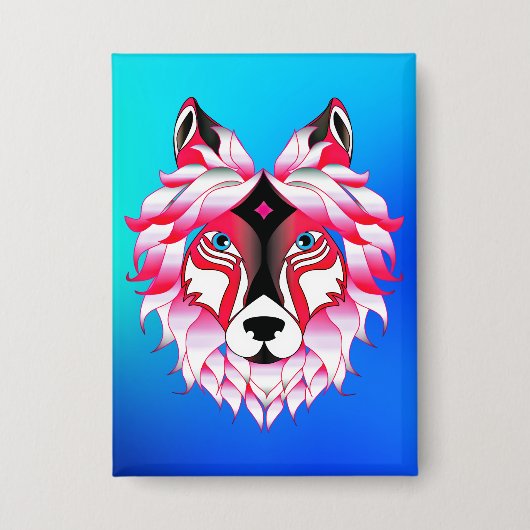 Roze Wolf Head Polygon Design-24531 Button (Voorkant)