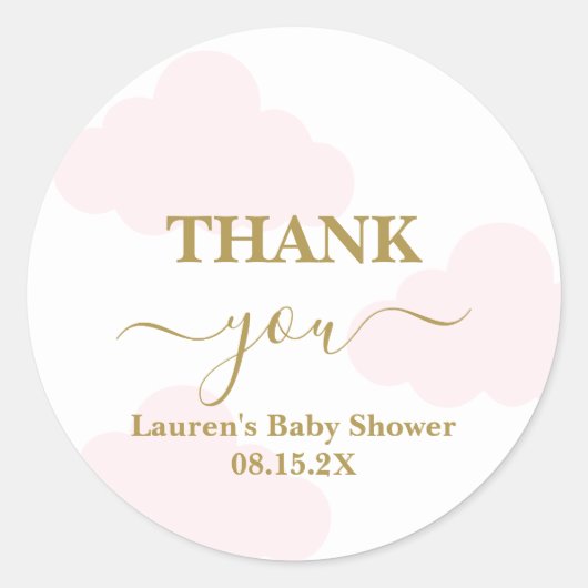Roze Wolk Baby shower Meisje Classic Ronde Sticker (Voorkant)