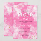 Roze wolk negen baby shower kaart (Voorkant / Achterkant)