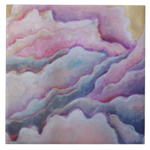 roze wolken schilderen tegeltje