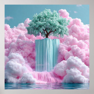 🌸 Roze wolkendroom boom muurdecoratie cadeau voor Poster