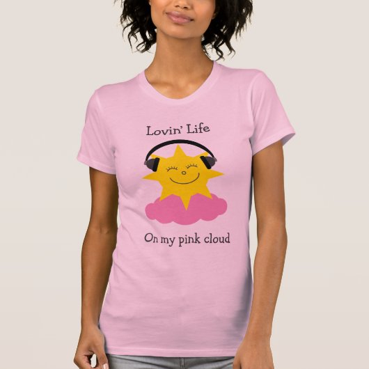 Roze wolkenzonde met hoofdtelefoon T-shirt (Voorkant)