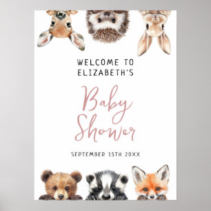 Roze Woodland Animals Baby shower Welkomstbord Poster