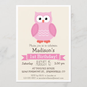 Roze Woodland Owl Girl's Birthday Party Invitation Kaart