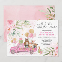 Roze Woodland Wild One Girl 1ste verjaardag