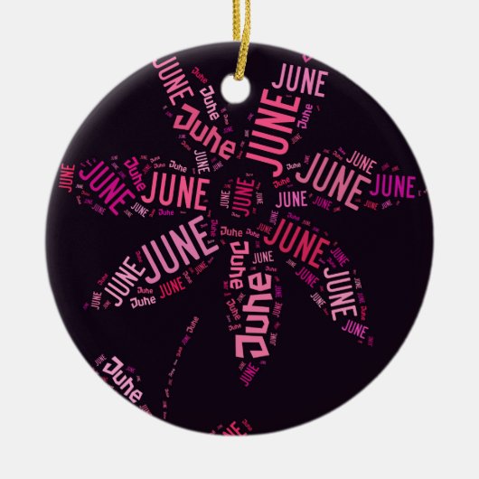 Roze Word Cloud June Flower Keramisch Ornament (Voorkant)