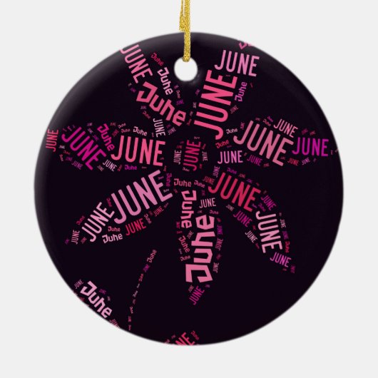Roze Word Cloud June Flower Keramisch Ornament (Achterkant)