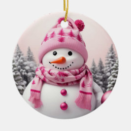  roze Xmas Sneeuwman Keramisch Ornament