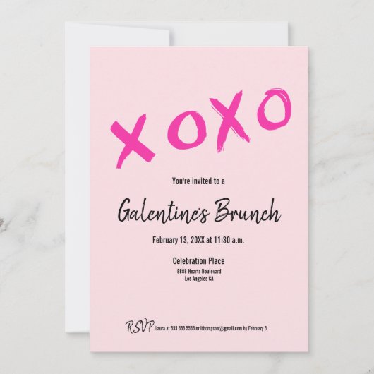 Roze XOXO Chic Galentine's Brunch Party Kaart (Voorkant)