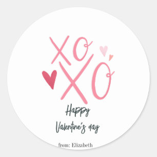 Roze "XOXO" harten Gelukkige Valentijnsdag Ronde Sticker