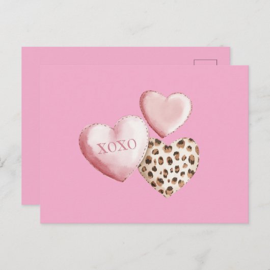 Roze XOXO Leopard Print Hearts Briefkaart (Voorkant / Achterkant)