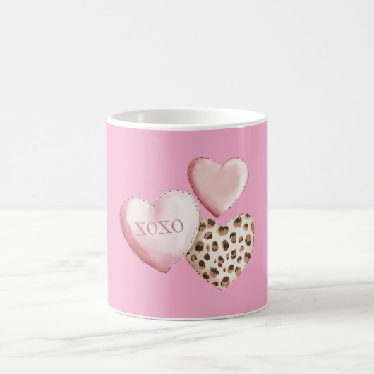 Roze XOXO Leopard Print Hearts Koffiemok (Center)