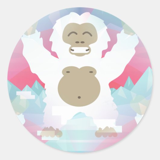 roze yeti ronde sticker (Voorkant)