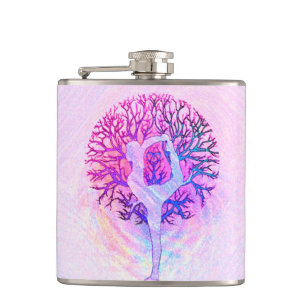 Roze Yoga Tree Vrouw in parelkleuren Heupfles