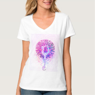 Roze Yoga Tree Vrouw in parelkleuren T-shirt