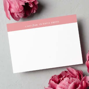 ROZE ZACHTE GEPERSONALISEERDE FAMILIENAAM MONOGRAM NOTITIEKAARTJE