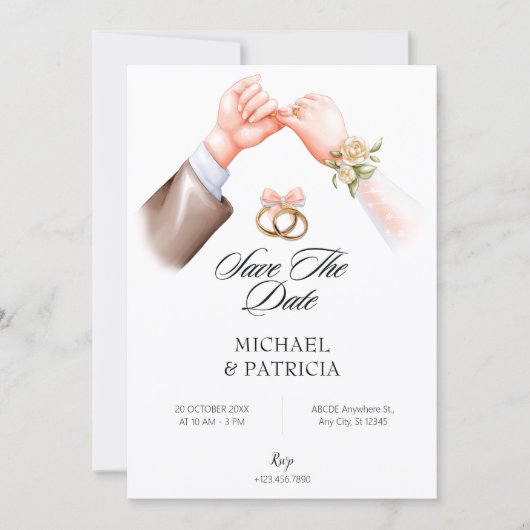 Roze zachte koppelring trouw Uitnodiging (Voorkant)