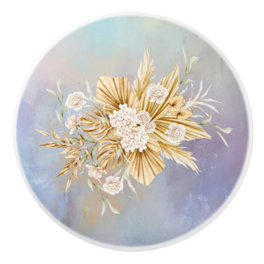 Roze Zachte Pastel Pampas Gras Bloemen Lade Keramische Knop (Voorkant)